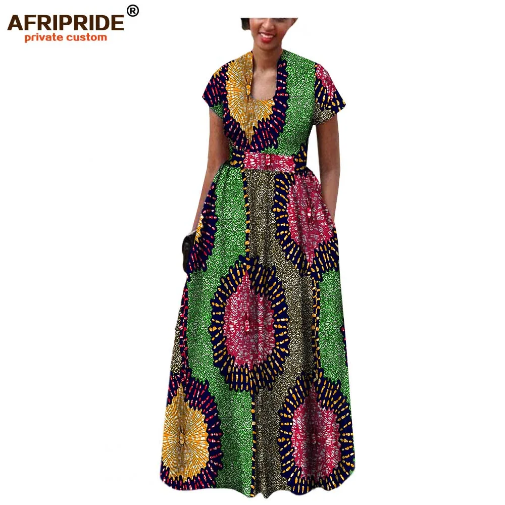AFRIPRIDE/платье в африканском стиле для женщин; коллекция года; сезон осень; Короткие рукава с поясом; Длина до пола; вечерние платья в богемном стиле; A7225117 - Цвет: 487