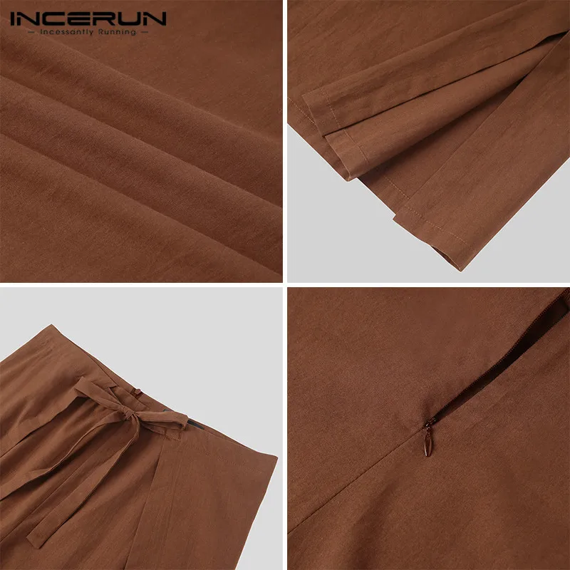 

Men Wide Leg Pants Joggers Cotton Lace Up Solid Color Casual Loose Trousers Men Vintage Streetwear Fisherman Pants S-5XL INCERUN