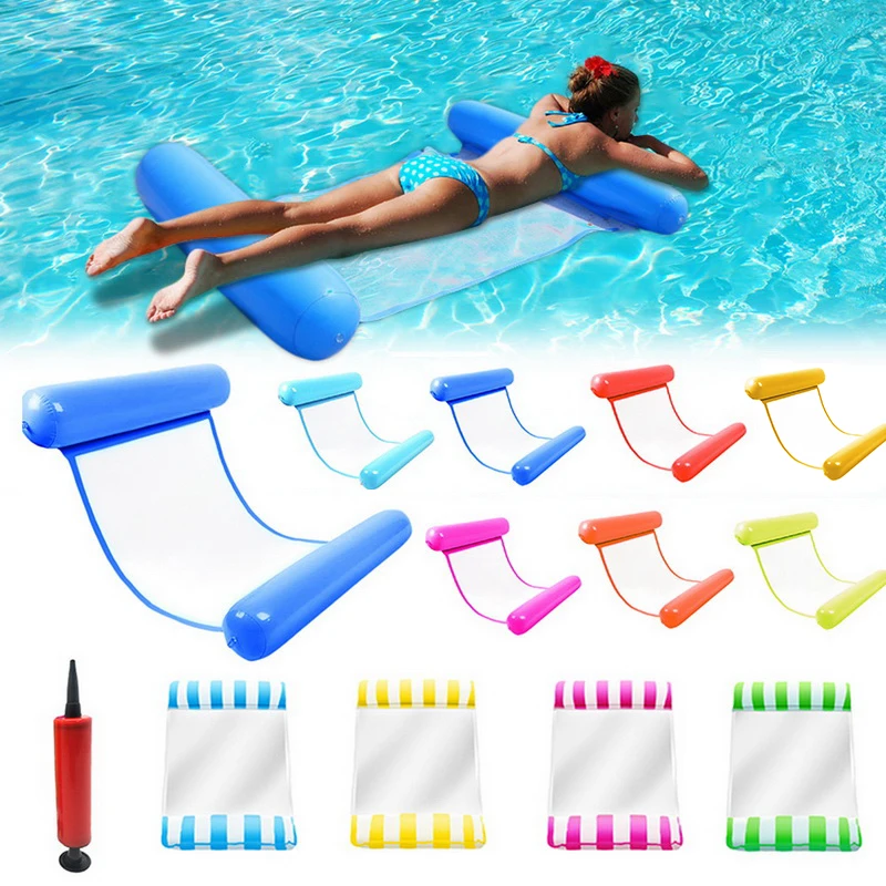 

Water Hammock Recliner Swimming Pool Inflatable Mat Floating Bed Foldable Summer Outdooor Air Mat Cushion With Inflator Pump