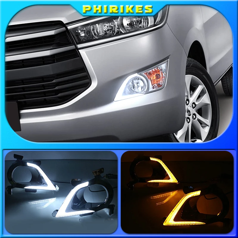 For Toyota Innova 2016 2017,Turning Yellow Signal Style Relay Waterproof ABS Car DRL LED Daytime Running Light Daylight