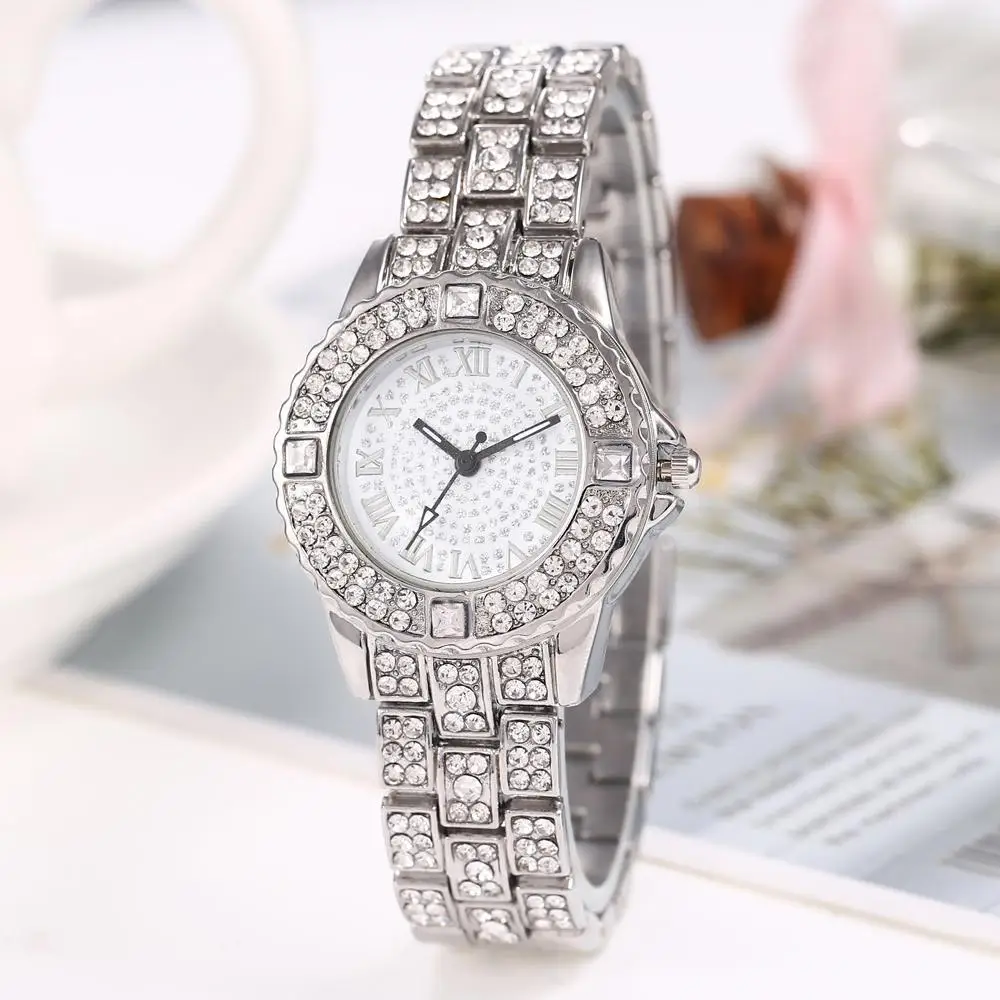 

Luxury Crystal Women Bracelet Watches Rose Gold Silver Fashion Diamond Lady Quartz Watch Female Wristwatch Montre Femme Relogios