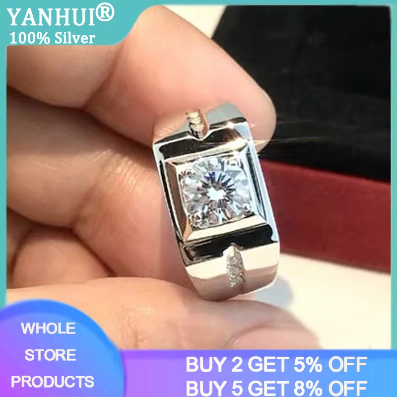 

With Certificate 925 Sterling Silver Luxury Big Wedding Rings For Men 2.0ct Engagement Band Christmas Gift Men Gift Jewelry NR29