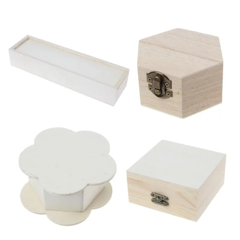 

K3ND Natural Wood Box Unfinished Plain Wooden Jewelry Storage Pencil Case DIY Craft
