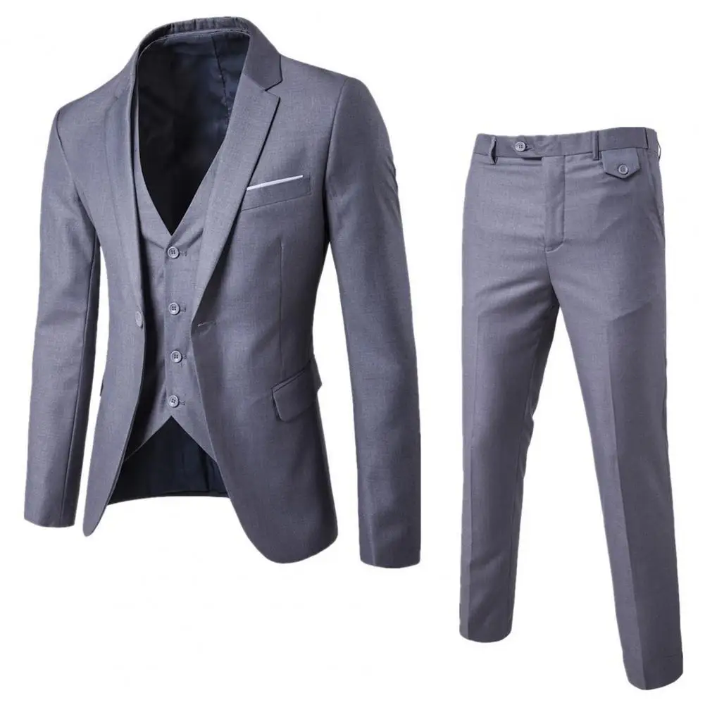 

Soft 1 Set Popular Korean Style Blazer Zipper Fly Pants Male Formal Suit Turndown Collar for Dating