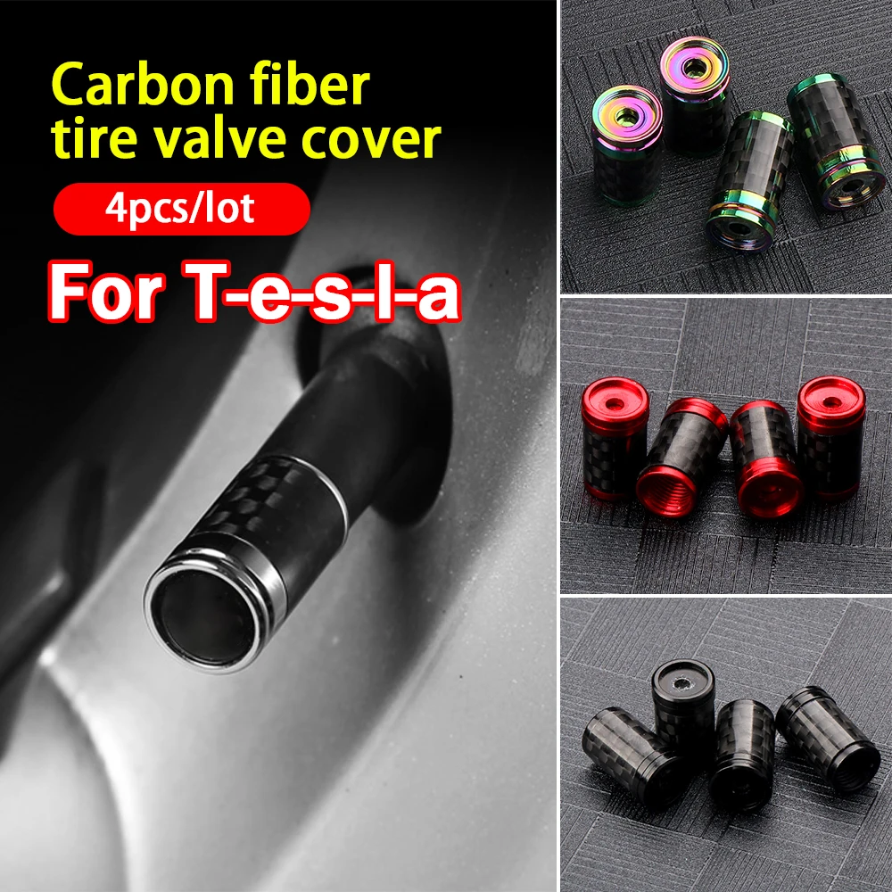 

1Set Aluminum Carbon Fiber Styling Anti-theft Auto Tire Valve Caps Wheel Tires Stem Airtight Covers For Tesla Model 3 Y X Z