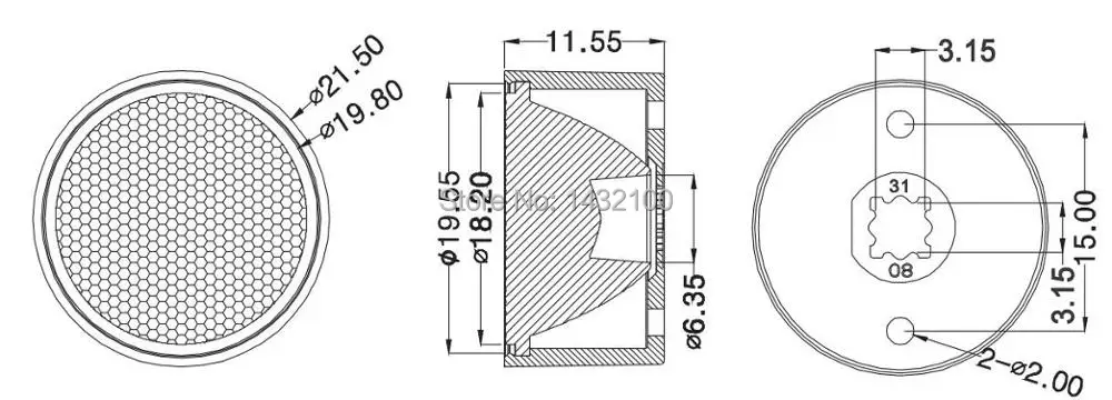 Светодиодные линзы 30 градусов диаметром 21 5 мм для OSRAM OSLON SSL Square | CREE XBD LED s(HX-CPM-30L-3131)