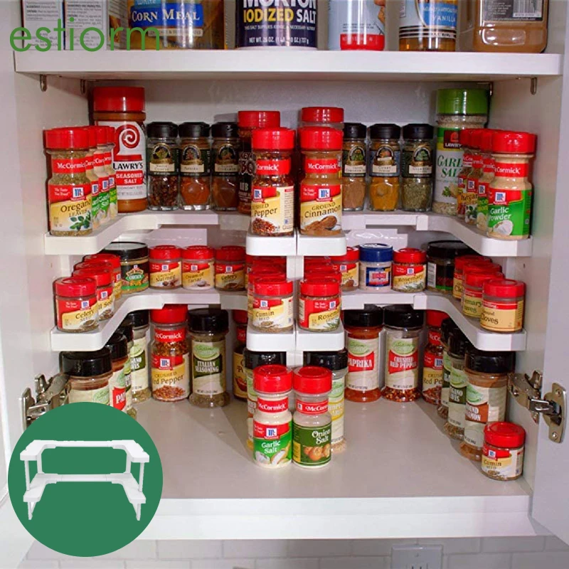 

Deluxe Stackable Spicy storage shelf Adjustable Expandable Seasoning Spice Rack Pantry Cabinet Organizer kitchen Shelves White