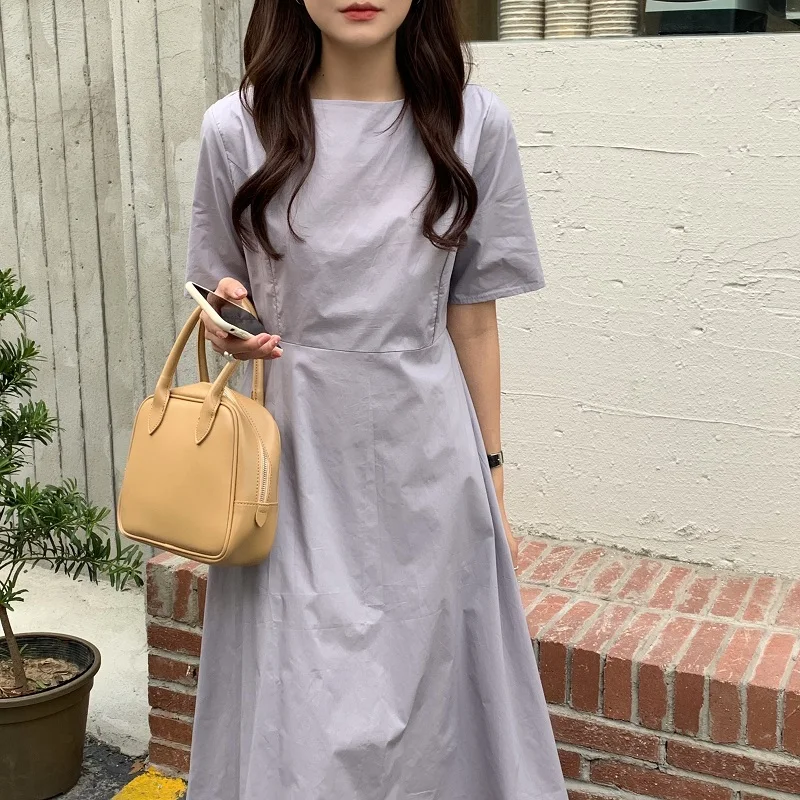 

Женское длинное платье во французском стиле, однотонное ТРАПЕЦИЕВИДНОЕ ПЛАТЬЕ во французском стиле с круглым вырезом и коротким рукавом, с естественными факторами талии, лето 2021