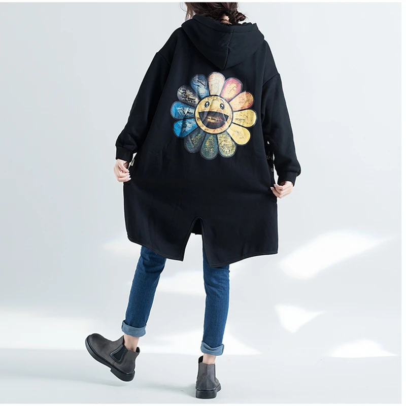 Осенне-зимнее пальто с рисунком из мультфильма большого размера для женщин