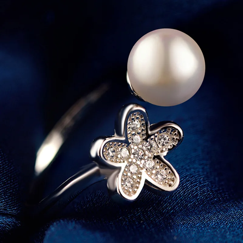 Bague Ringen, горячая Распродажа, циркон, цветок, натуральный жемчуг, Женские Ювелирные изделия, чистый 925 пробы, серебро, милый подарок, регулируемое открытие