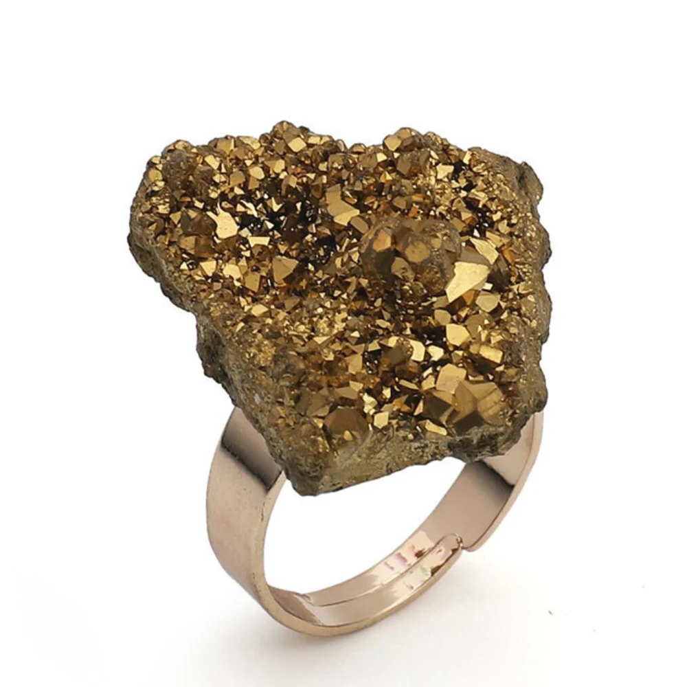 A gate geode кольцо нерегулярный натуральный камень кристалл Druse ювелирные изделия