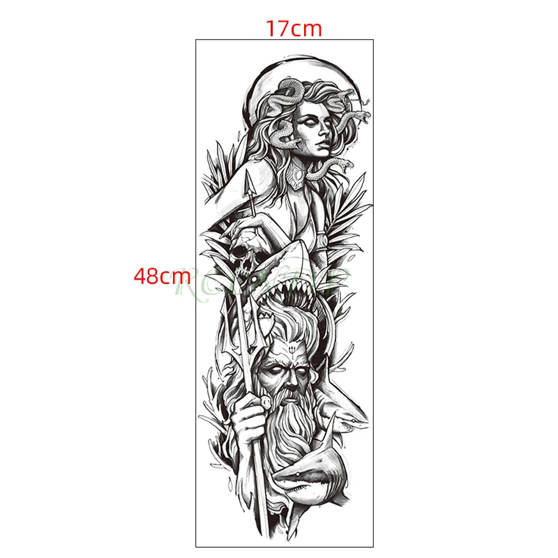 Waterproof Temporary Tattoo Sticker Arrow Medusa Sexy Girl Shark Zeus Skull Full Arm Leg Fake Tatto Flash Tatoo For Men Women | Красота и