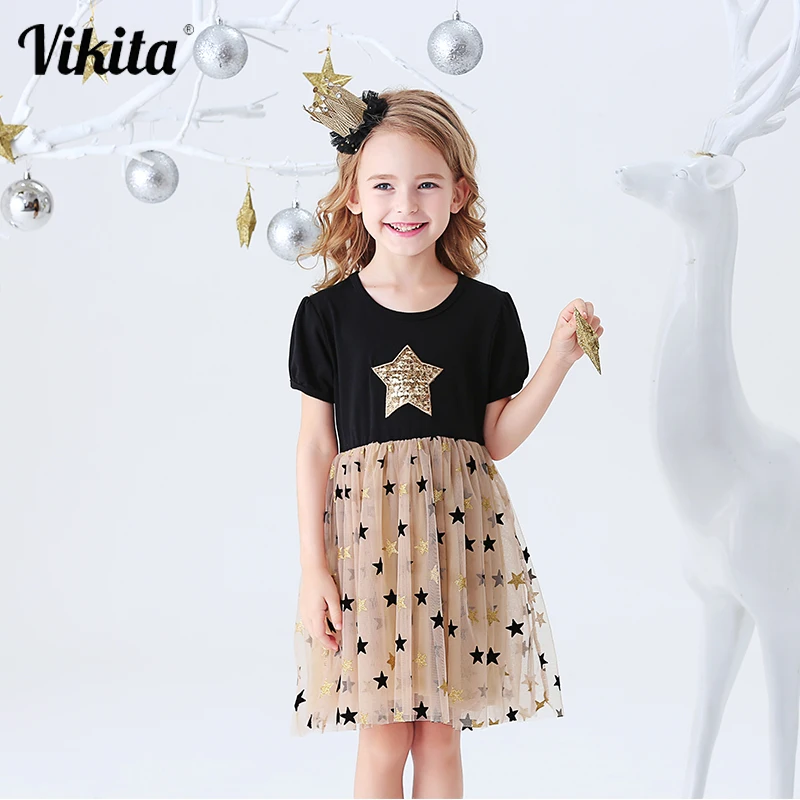 

VIKITA Kids Summer Dress for Girls Baby Girls Short Sleeve Dresses Toddlers Birthday Party School Casual Princess Tutu Clothes