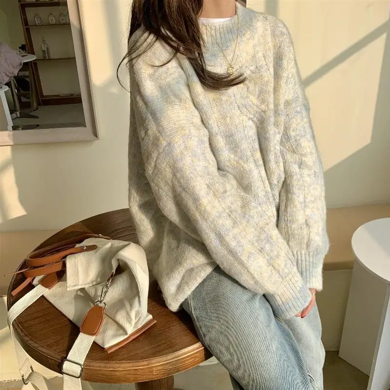

Thickened Autumn and Winter New Korean Knitted Top Loose Gentle Sweet Wind Pullover Foreign Style Lazy Sweater Female Sweater