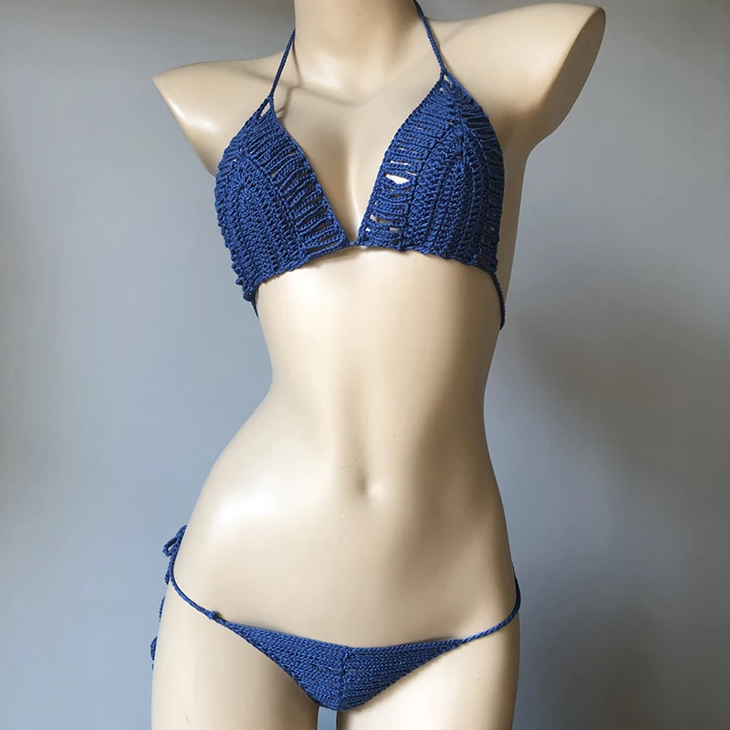 Women Sexy Micro Mini Bikini Set Black Lingerie Set Thong G-String Bra New Handmade Crochet Swimwear 2021 Hot Sale enlarge