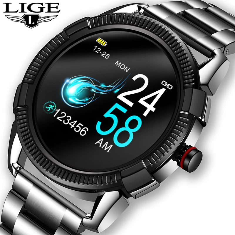 Смарт часы LIGE мужские со стальным ремешком модные спортивные водонепроницаемые