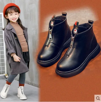 

Hot sale Children Martin Boots PU Leather Waterproof Kids Snow Boots Brand Boys Fashion Girls Sneakers Rubber Boots