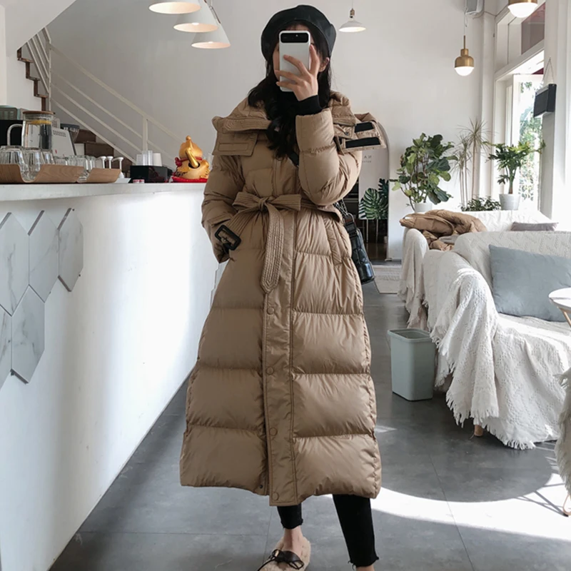 Fitaylor/Новинка зимняя длинная куртка с капюшоном женская мода 90% белый утиный пух