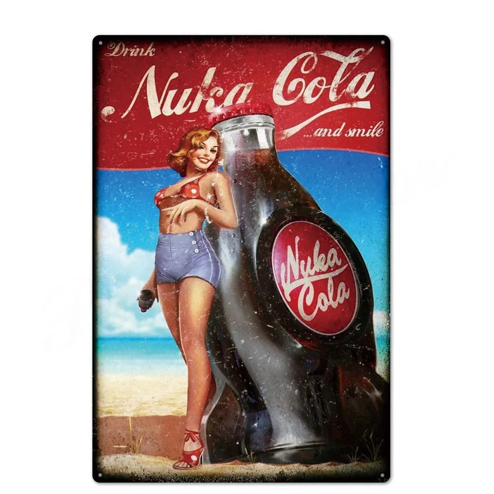 

Fast Food Restaurant Decor Metal Wall Art Cola Plaque Metal Vintage Sexy Lady Tin Sign Poster Retro Man Cave Decor Iron Painting