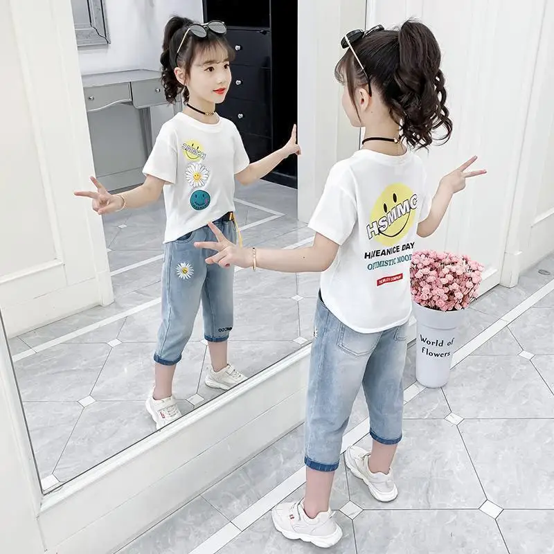 Детский летний комплект из шорт и рваных джинсов на возраст 6 8 10 12 лет|Комплекты