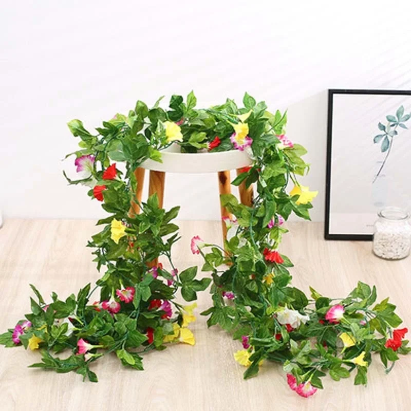 

Artificial Flower 2.4m Morning Glory Vine, Home Window Decoratio Fake Flower, Wedding Attic Balcony Wall Hanging Flower Vine,