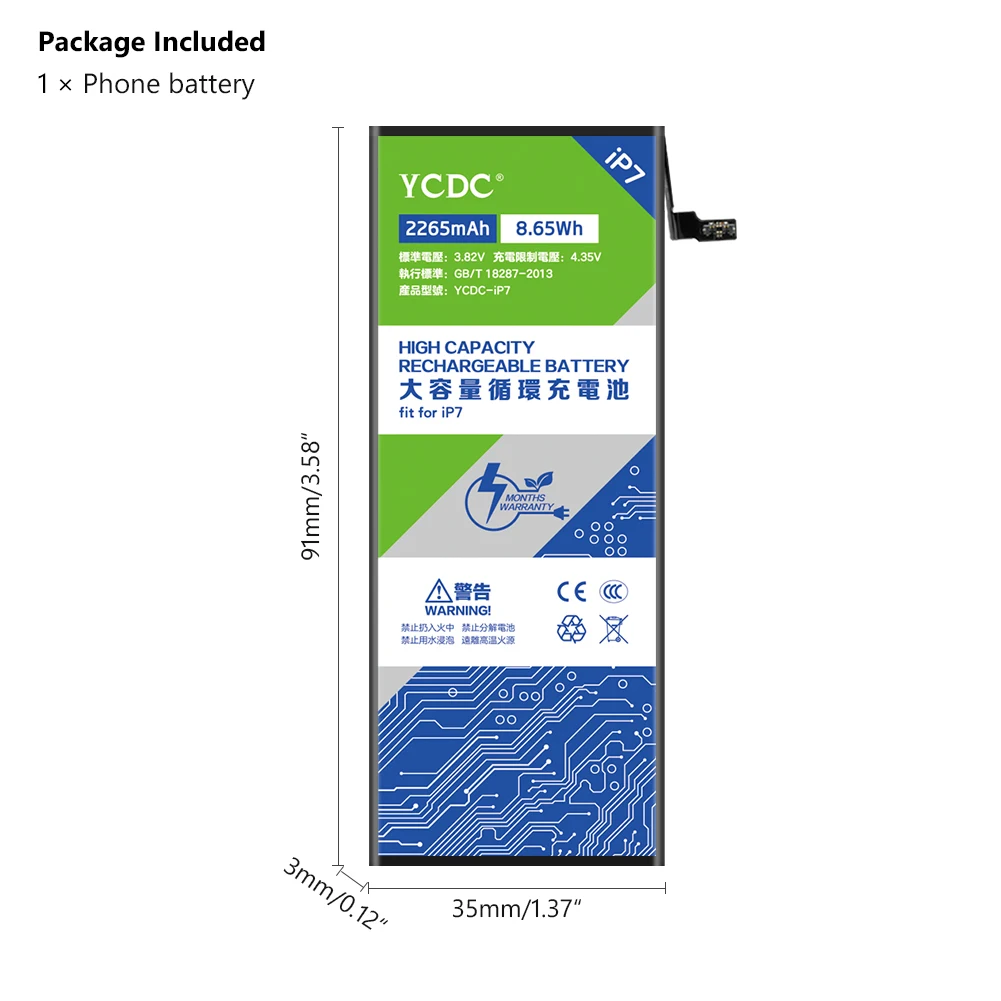 YCDC Li-ion 3.8V 2265mah Smart Phone Battery For Apple iphone 7 7G iPhone7 High Quality Replacement Lithium Batteries | Электроника