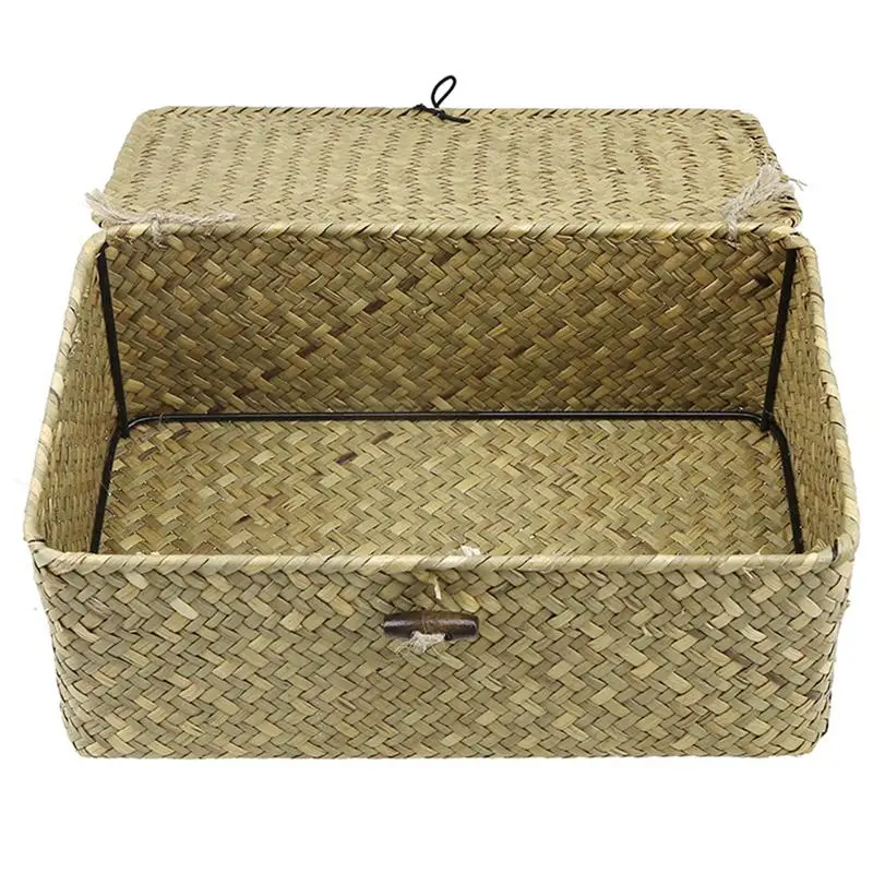 New Seaweed Woven Basket Straw Storage Hand With Lid Debris Desktop Box Handwoven S M L | Дом и сад