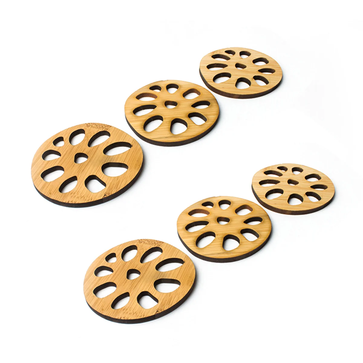 

6pcs Rustic Vintage Coasters Bamboo Cup Pads Coffee Drink Teacup Mat Table Decoration for Home Kitchen Cafe (Lotus Root Shape)
