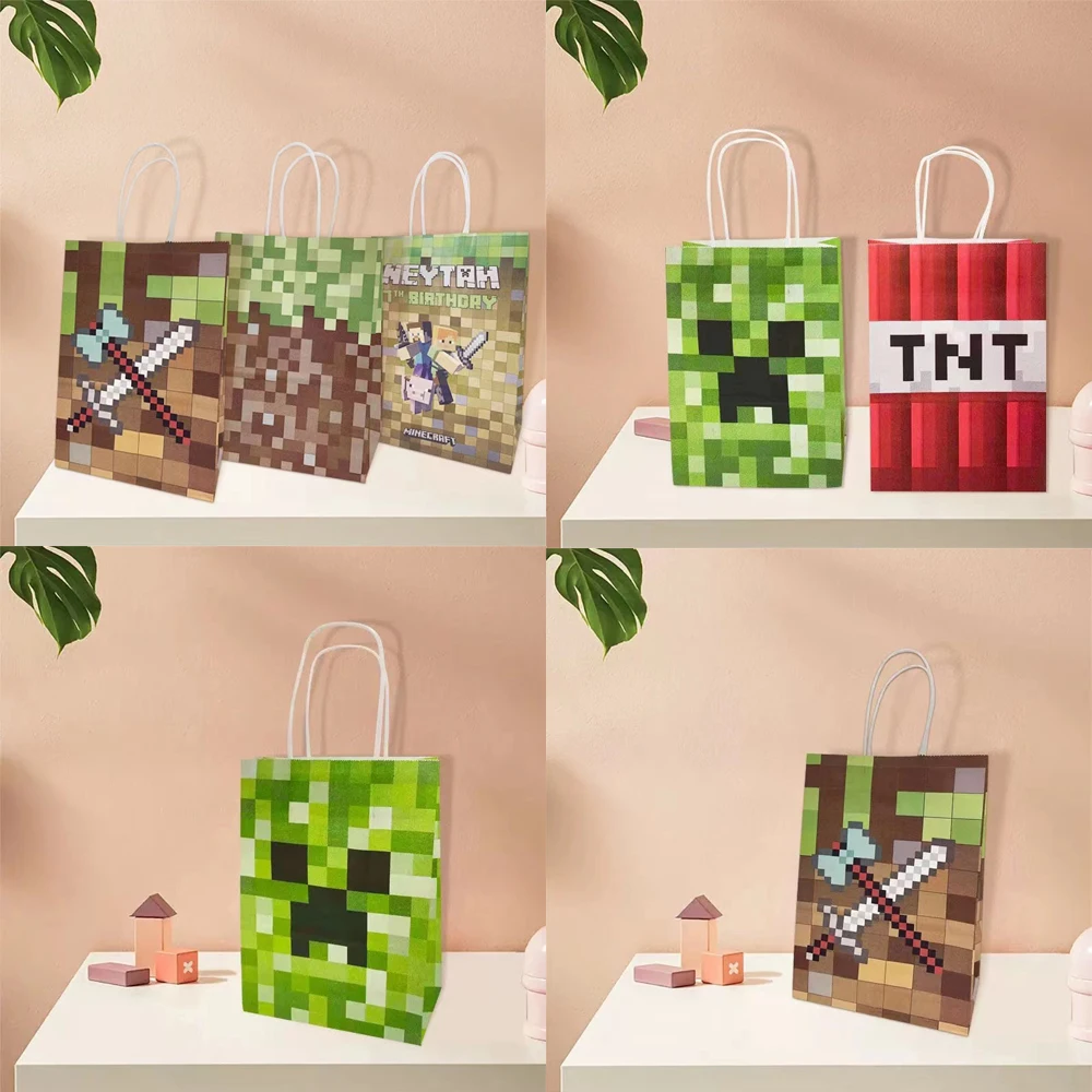 

6/12/18/24pcs Mining Pixel Game Paper Candy Bags Kids Birthday Party Cookie Gift Packaging Bag Party Favor New Year Decoration
