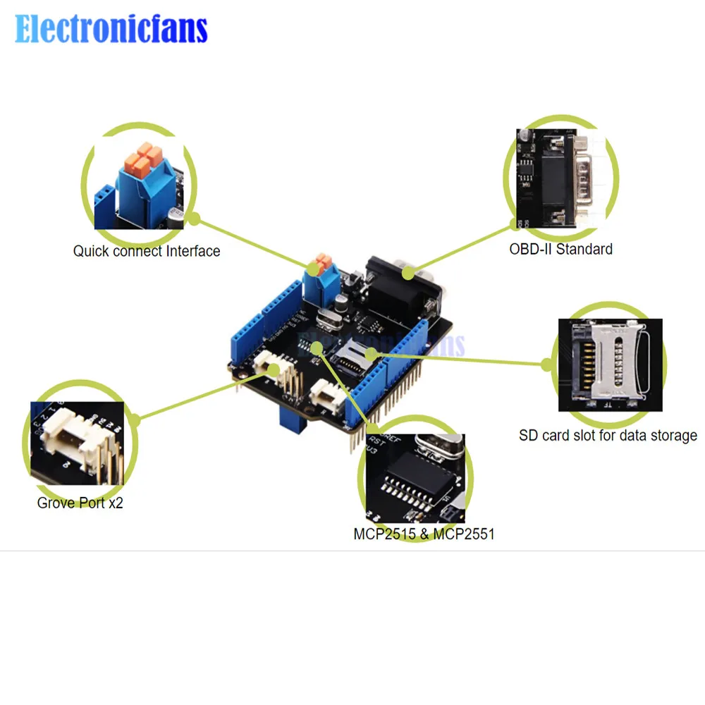 Плата контроллера CAN-BUS Shield V2 модуль трансивера использует разъем MCP2515 MCP2551 I2C UART