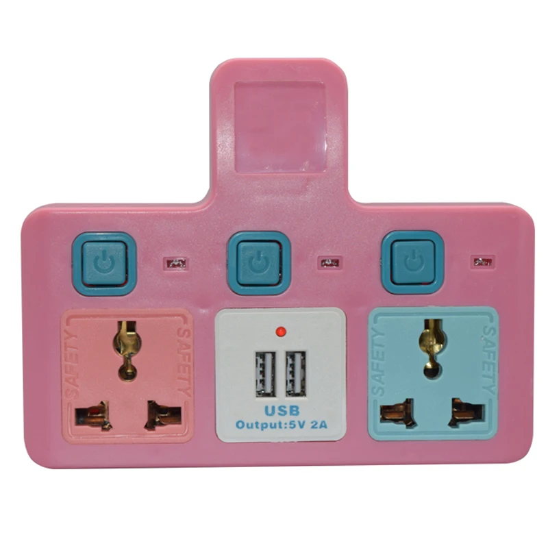 Universal Pink Blue 250V 13A 2USB 5V 2A 1 to 3 UK Wireless Power Strip US EU To UK Multifunction Socket Wall Adaptor Plug Outlet
