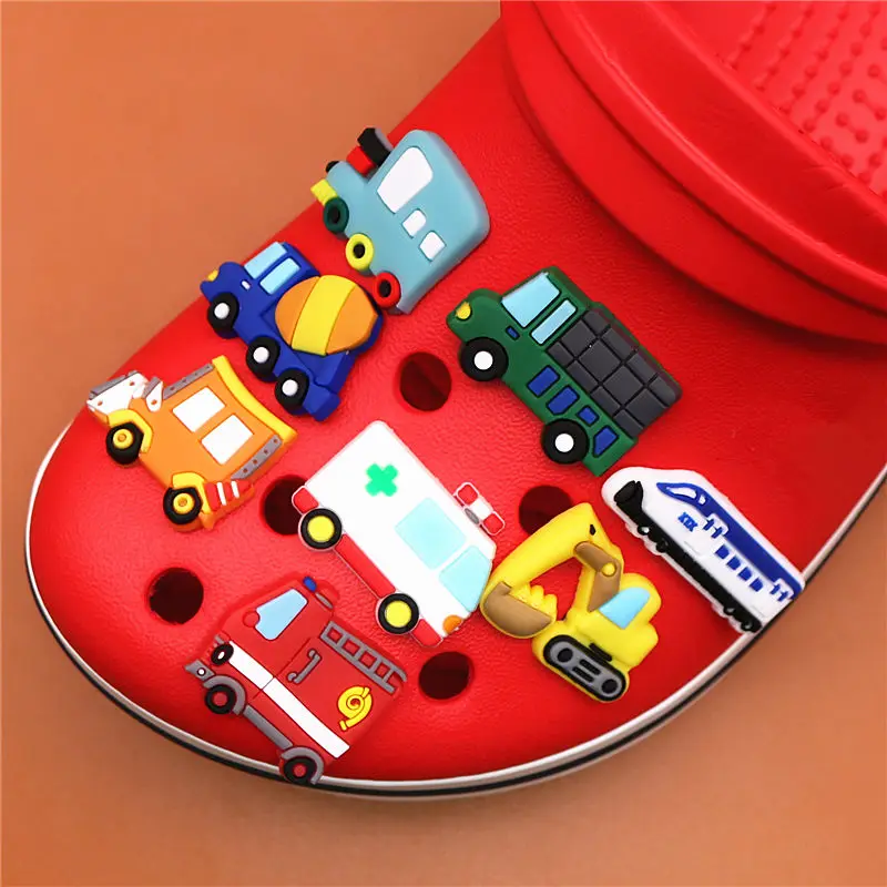 Single Sale 1pcs Shoe Charms Construction vehicles and Trains Shoe Buckle Accessories Shoe Decorations fit Croc JIBZ Kid's X-mas