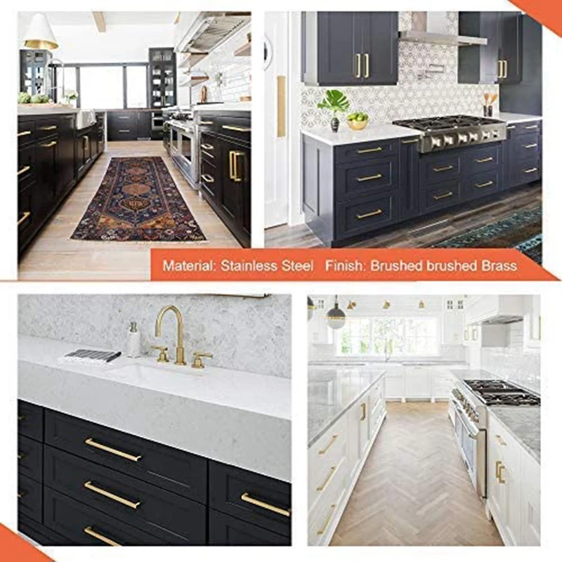 

6x Kitchen Cabinet Handles Brushed Brass Drawer Pulls Handles & 10x Cabinet Knobs Single Hole Brushed Brass Drawer Knobs