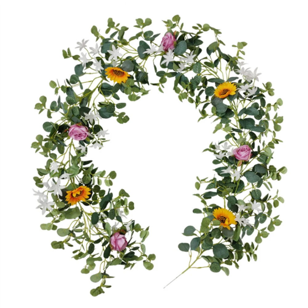 

Money Leaf Front Door Garland Flowers Wreath 2M Artificial Sunflower Vine Cloth Wedding Decoration Simulation Green Plants