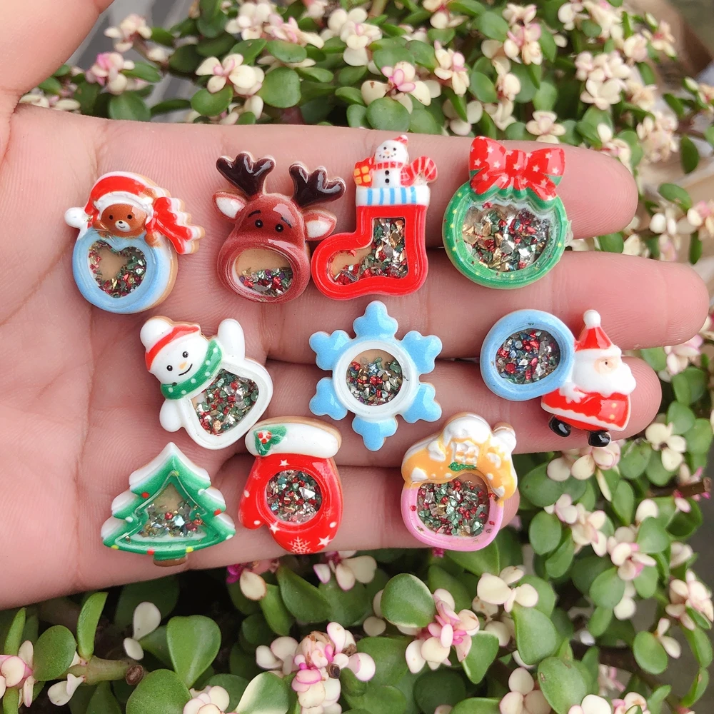 Кавайные рождественские подвески-шармы для создания украшений: браслетов, ожерелий, сережек, кабошонов с плоской задней частью из смолы.
