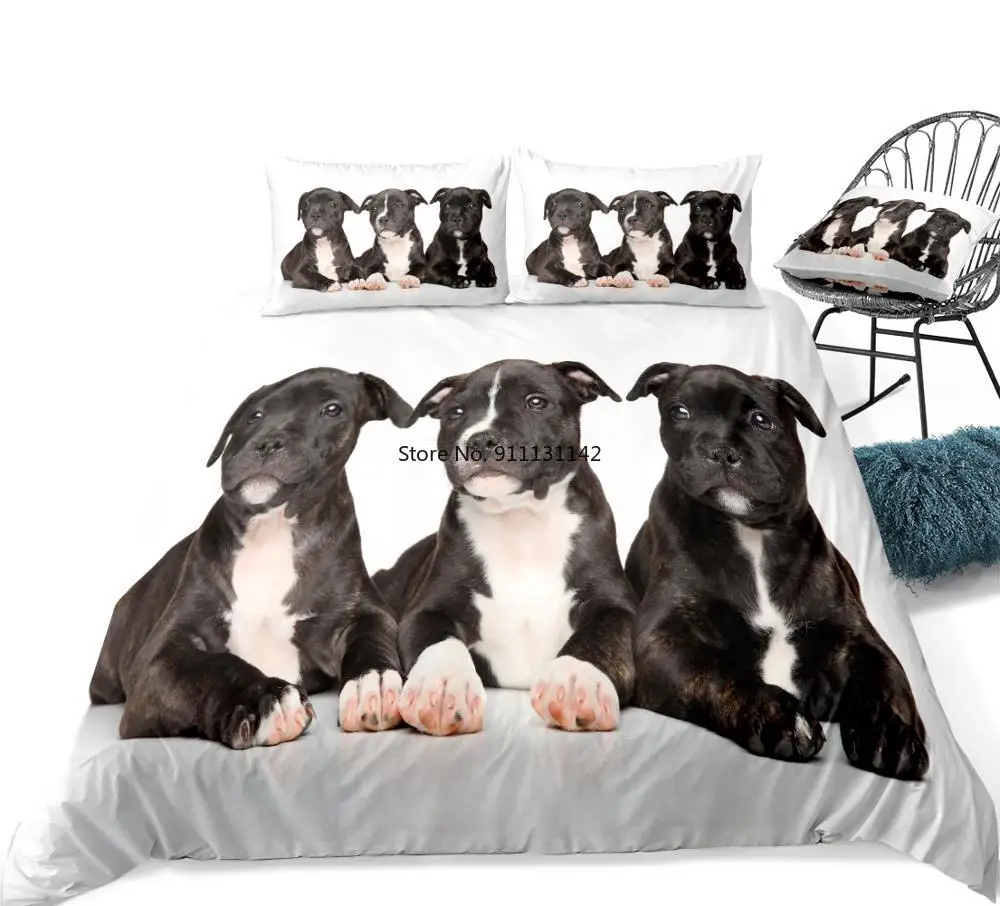 

3D Dogs Duvet Cover Set Black Dogs Bedding Kids Pet Quilt Cover 3pcs Animal Home Textiles White Bed Set King Dropship