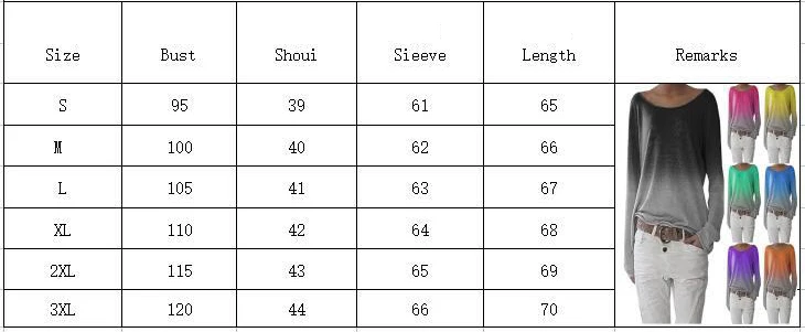 Women Gradient T-shirt 2019 New Fashion Loose Tops Long Sleeve Hot Sale T-shirts European American Style Plus Size S-3XL GMT21 | Женская