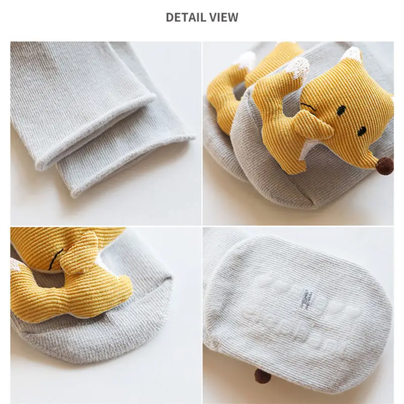 

Baby Socks, Cartoon Animal Cotton Stockings, Anti-Slip Medium Tube Socks for Kids, 0-3 Years