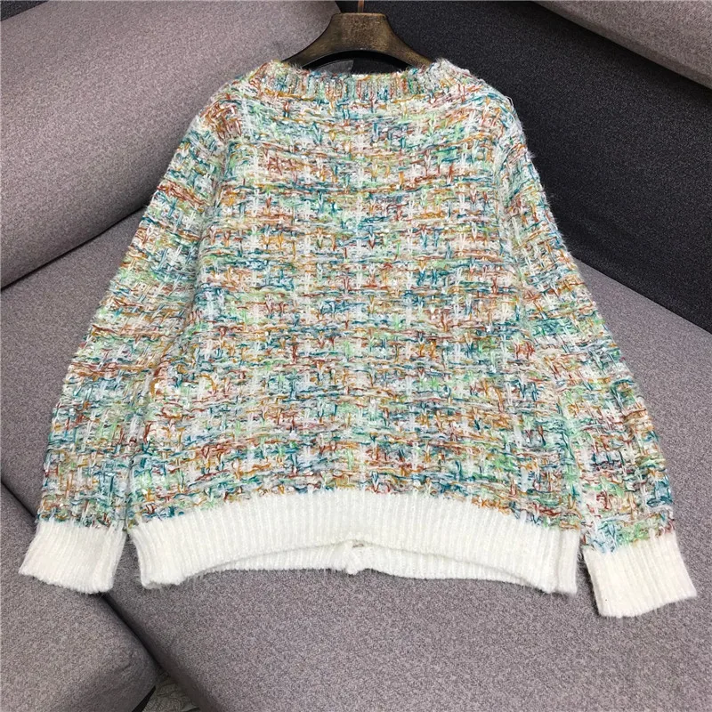 Роскошный дизайнерский брендовый вязаный свитер для женщин винтажный Свободный
