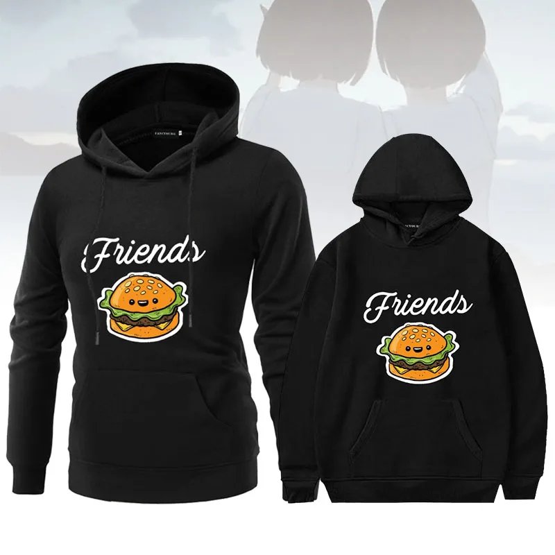 Модные толстовки Best Friends, осенне-зимние женские толстовки с капюшоном и длинным рукавом, женские пуловеры с принтом гамбургера и молока