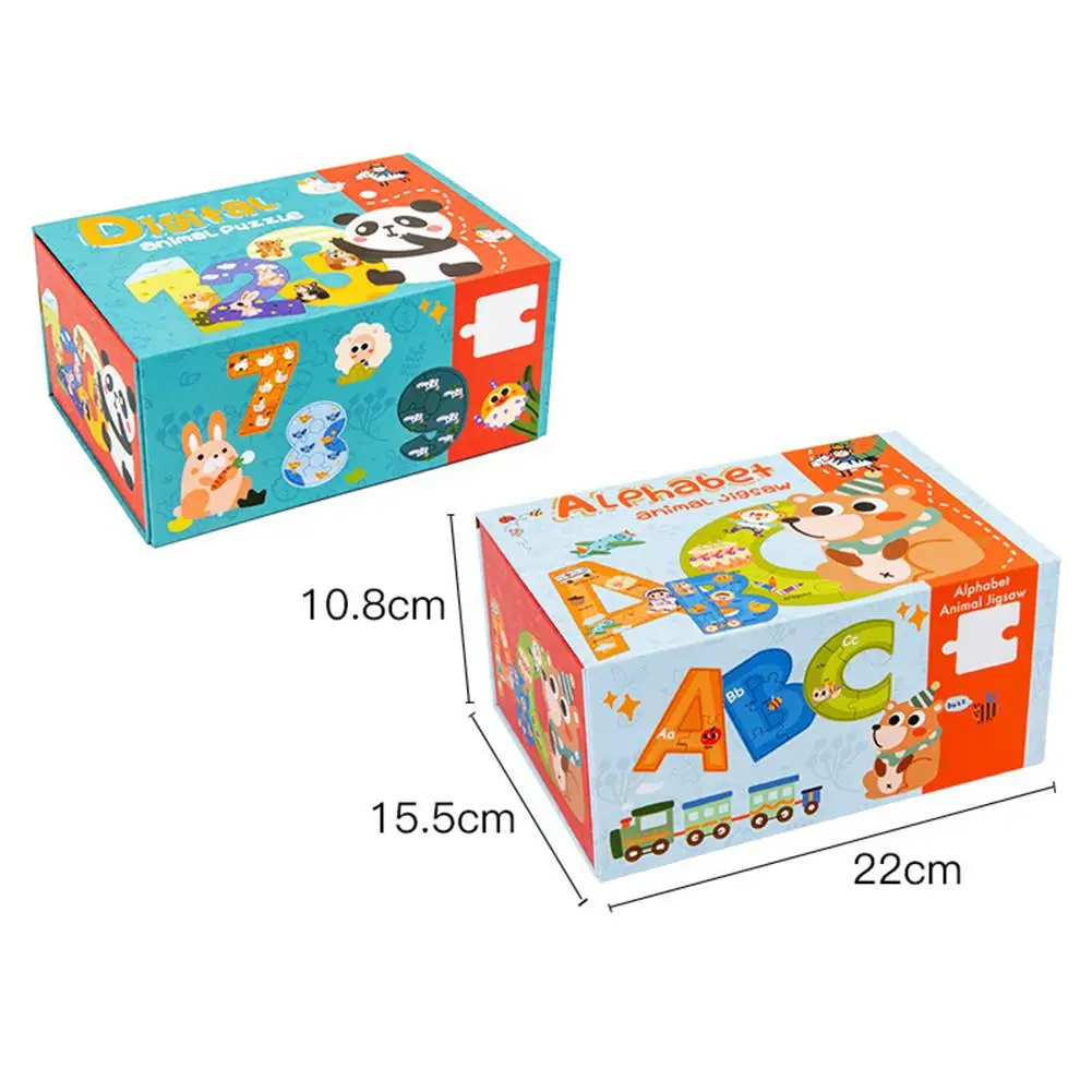 

Wooden Number Alphabet Puzzle with Colorful Patterns Early Educational Learning Toys Kids Gift