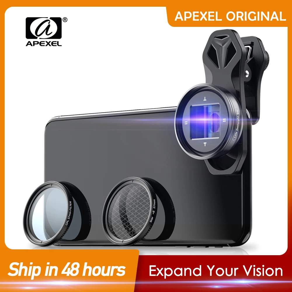 

APEXEL HD 1.33x WideScreen anamorphic lens professional moive Lens Video Vlog phone cpl lens for iPhone Samsung smartphones