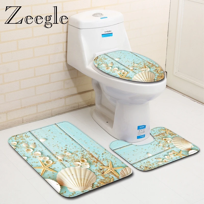 

Zeegle Printed Pattern Bath Mat Set Anti-slip Bathroom Entrance Doormat Microfiber Absorption Soft Toilet Foot Rug Modern Rug