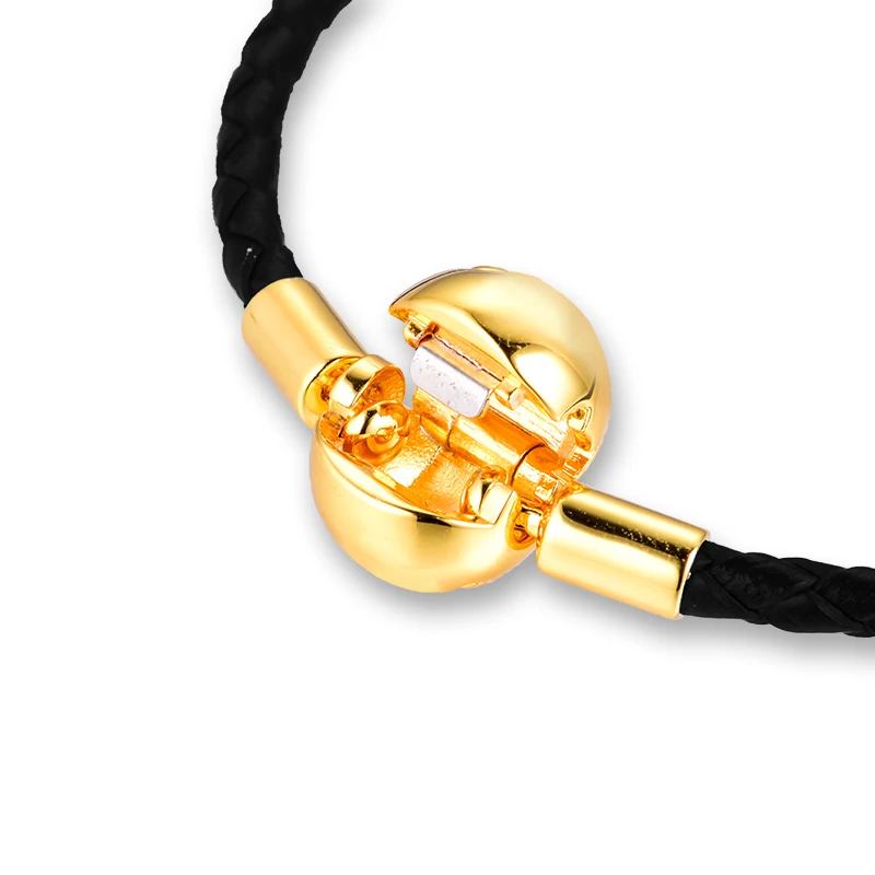 

100% 925 Sterling Silver Jewelry Black Leather Shine Clip Bracelets Free Shipping