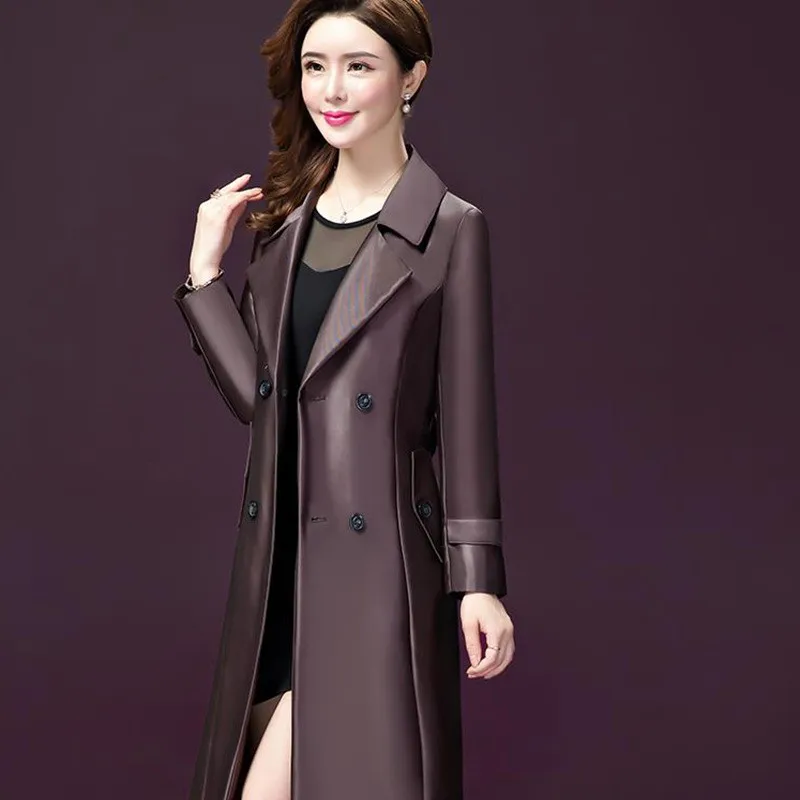 Модный двубортный тренчкот 2020 Женская весенне осенняя тонкая Длинная ветровка