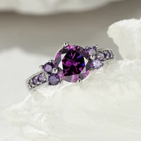 temperament round cut noble purple diamond ring for women fashion design bridal wedding engagement promise ring jewelry gift