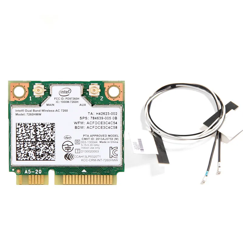 7260AC With Antenna Двухдиапазонный 1200 Мбит/с 802.11ac Intel 7260HMW 7260AC 2,4G/5 ГГц Wlan Wi-Fi Bluetooth 4,0 Mini PCIe WiFi Беспроводная сеть PCIe карта - Цвет: 7260AC With Antenna