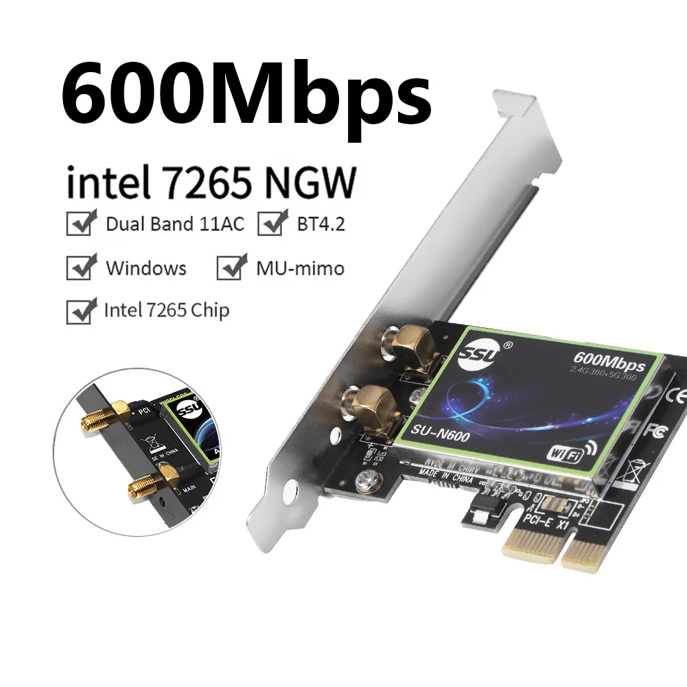 

300Mbps WiFi6 Intel Dual Band PCI-E 1X Wireless Network Card Ethernet 600M Wi-Fi 6 Adapter PCI Express Wireless Network Card