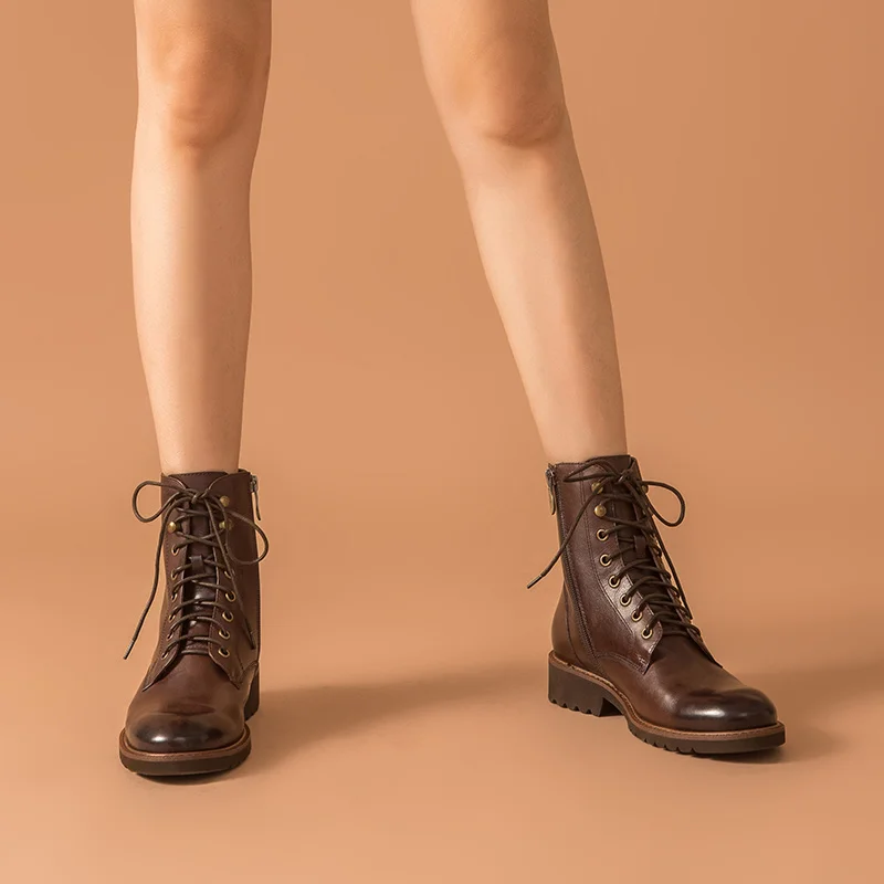 Ботильоны BeauToday женские из натуральной коровьей кожи с круглым носком и