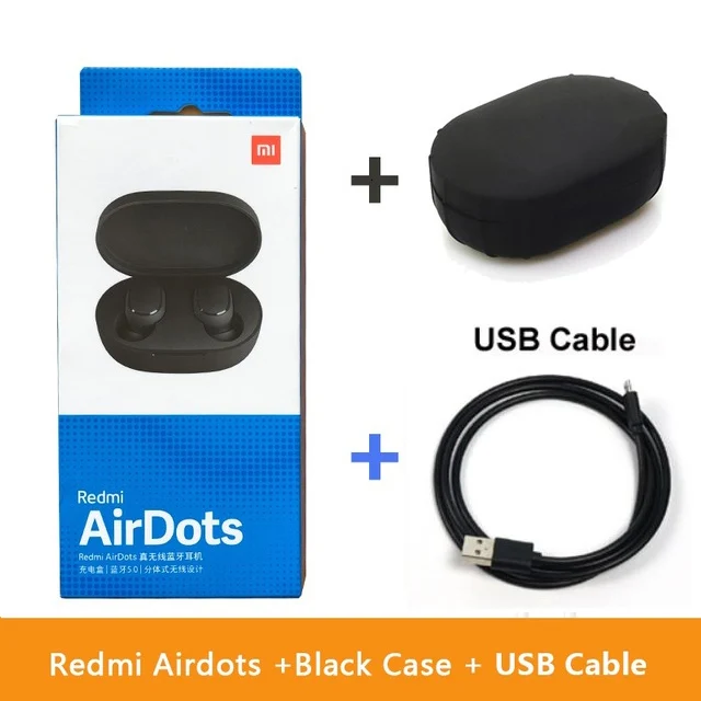 Add Cable Black Case Горячие Xiaomi Redmi AirDots беспроводные наушники bluetooth управление языком Автоматическое Сопряжение мини смарт-гарнитуры - Цвет: Add Cable Black Case